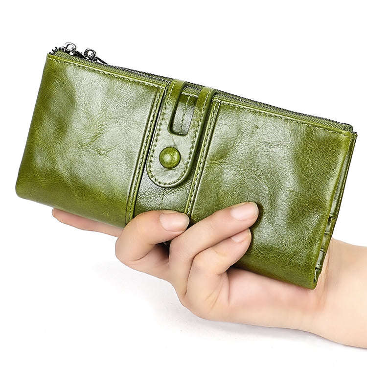 3520 Long Cowhide Leather Folding Anti-magnetic RFID Wallet for Ladies, with Card Slots(Blue)