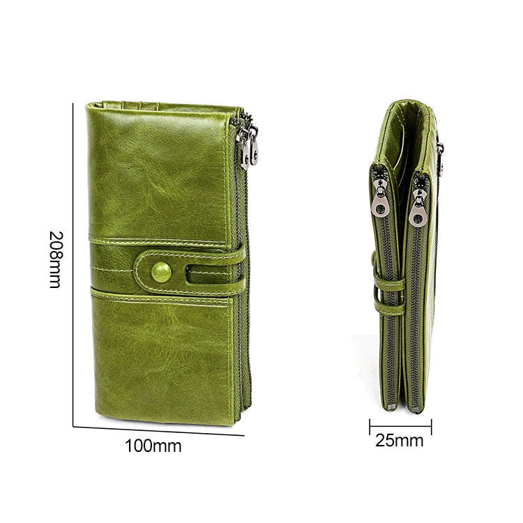 3520 Long Cowhide Leather Folding Anti-magnetic RFID Wallet for Ladies, with Card Slots(Red)