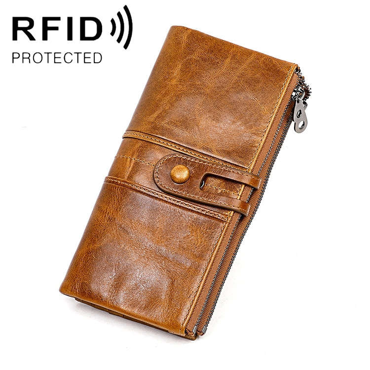 3520 Long Cowhide Leather Folding Anti-magnetic RFID Wallet for Ladies, with Card Slots(Yellowish...