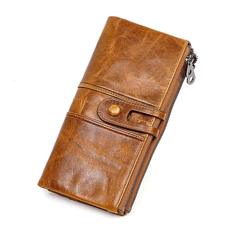 3520 Long Cowhide Leather Folding Anti-magnetic RFID Wallet for Ladies, with Card Slots(Yellowish...