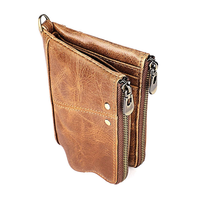 3533 Long Crazy Horse Texture Cowhide Leather Folding Anti-magnetic RFID Wallet Clutch Bag for Me...