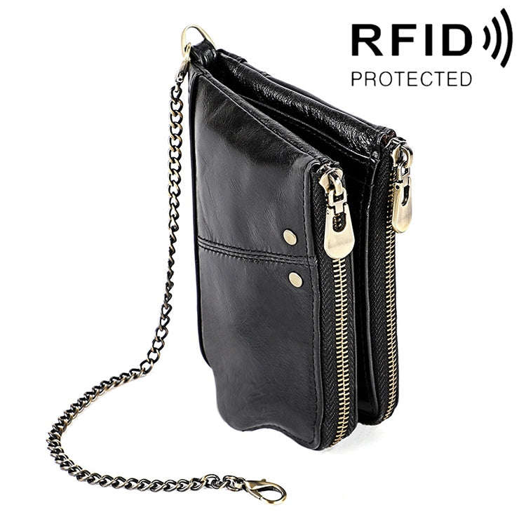 LT3533 Long Crazy Horse Texture Cowhide Leather Folding Anti-magnetic RFID Wallet Clutch Bag for ...
