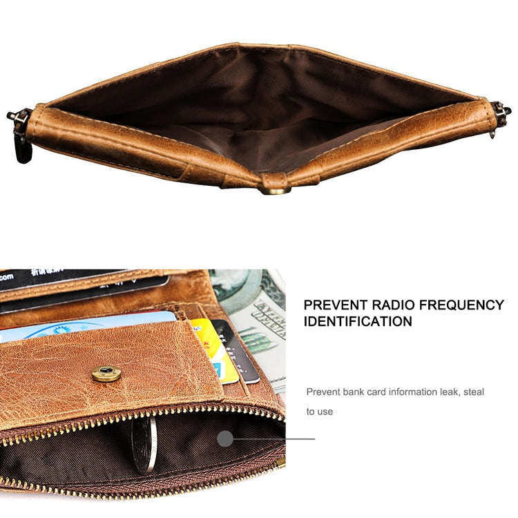 LT3533 Long Crazy Horse Texture Cowhide Leather Folding Anti-magnetic RFID Wallet Clutch Bag for ...