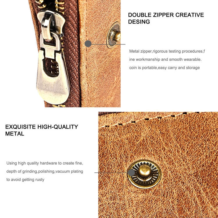 LT3533 Long Crazy Horse Texture Cowhide Leather Folding Anti-magnetic RFID Wallet Clutch Bag for ...
