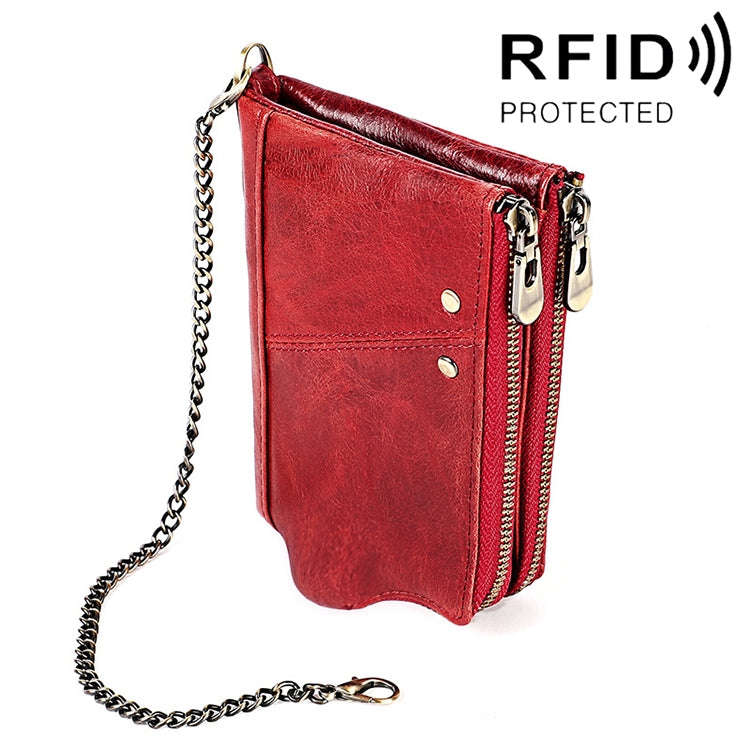 LT3533 Long Crazy Horse Texture Cowhide Leather Folding Anti-magnetic RFID Wallet Clutch Bag for ...