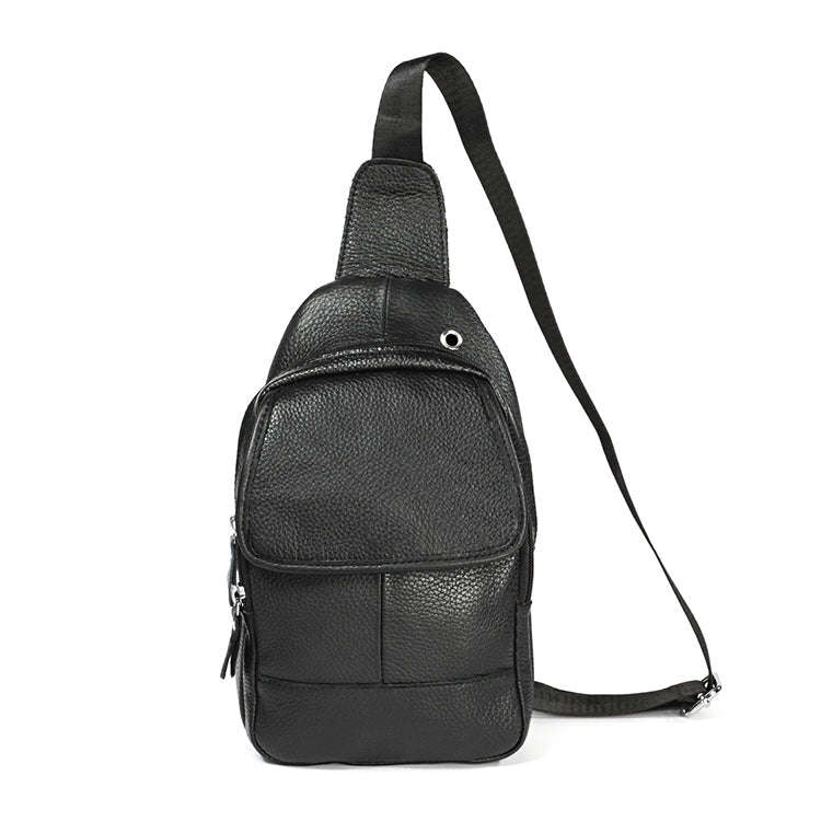 6023 Casual Litchi Texture Soft Face Full-grain Cowhide One Shoulder Crossbody Bag for Men(Black)