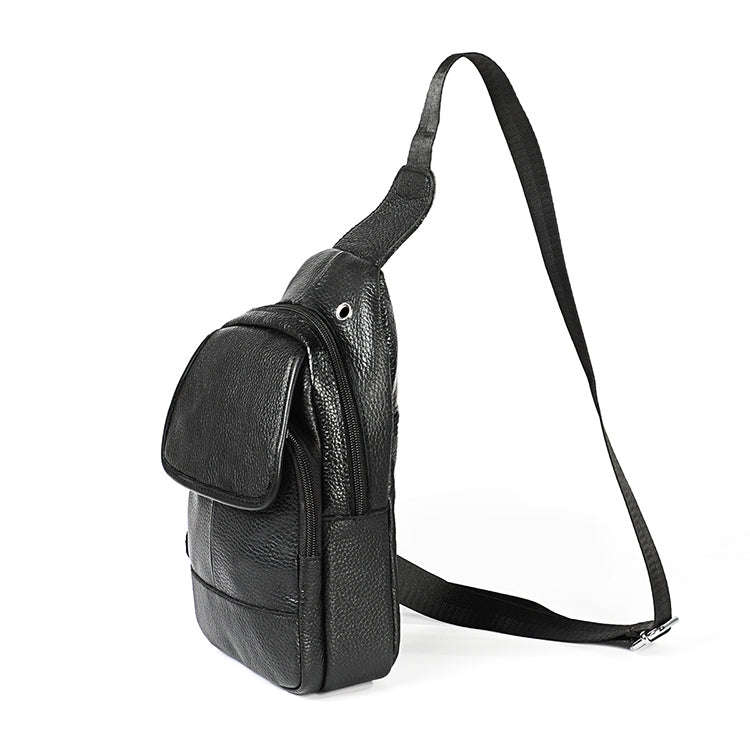 6023 Casual Litchi Texture Soft Face Full-grain Cowhide One Shoulder Crossbody Bag for Men(Black)