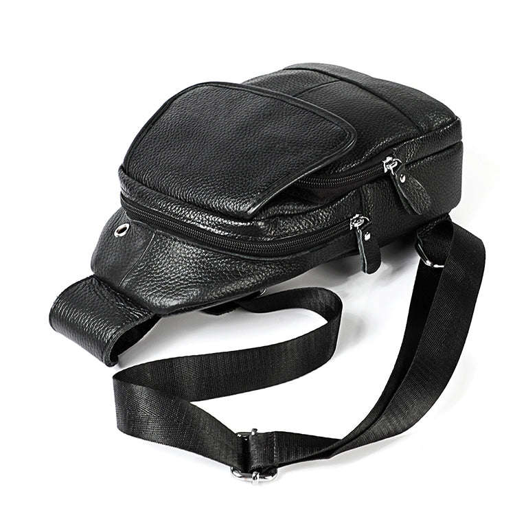 6023 Casual Litchi Texture Soft Face Full-grain Cowhide One Shoulder Crossbody Bag for Men(Black)