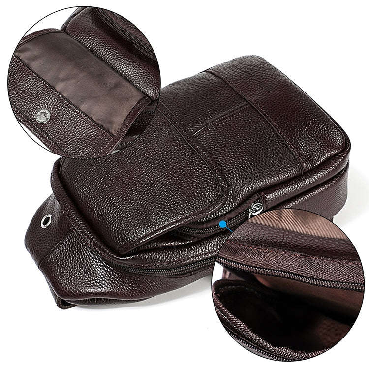 6023 Casual Litchi Texture Soft Face Full-grain Cowhide One Shoulder Crossbody Bag for Men(Black)
