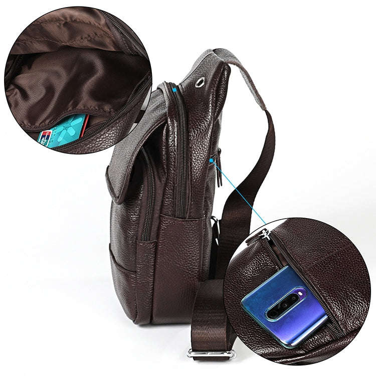 6023 Casual Litchi Texture Soft Face Full-grain Cowhide One Shoulder Crossbody Bag for Men(Black)
