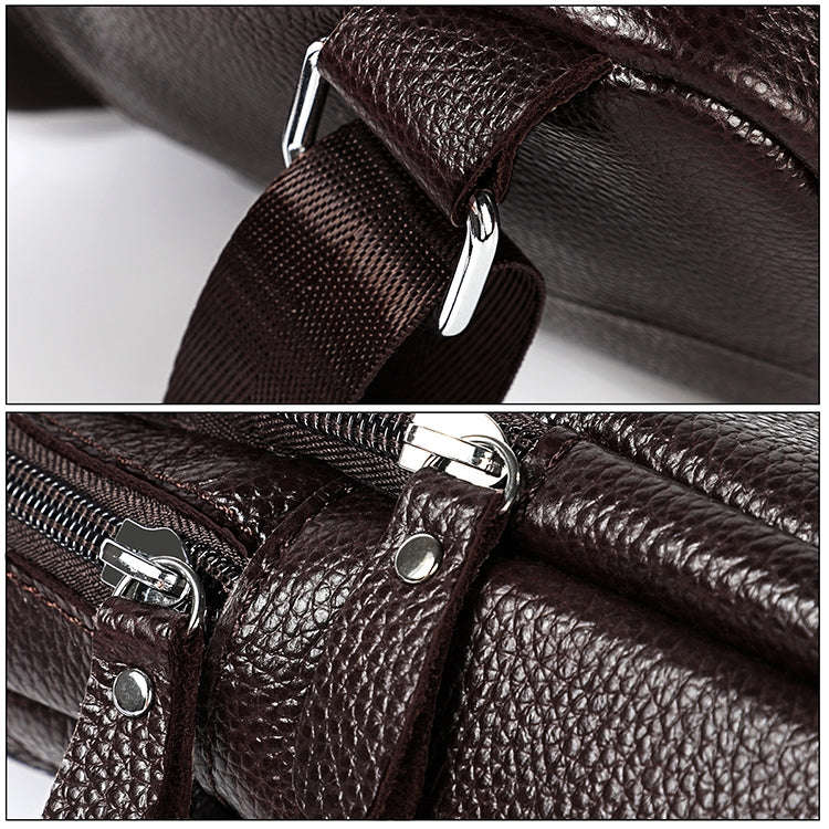 6023 Casual Litchi Texture Soft Face Full-grain Cowhide One Shoulder Crossbody Bag for Men(Black)