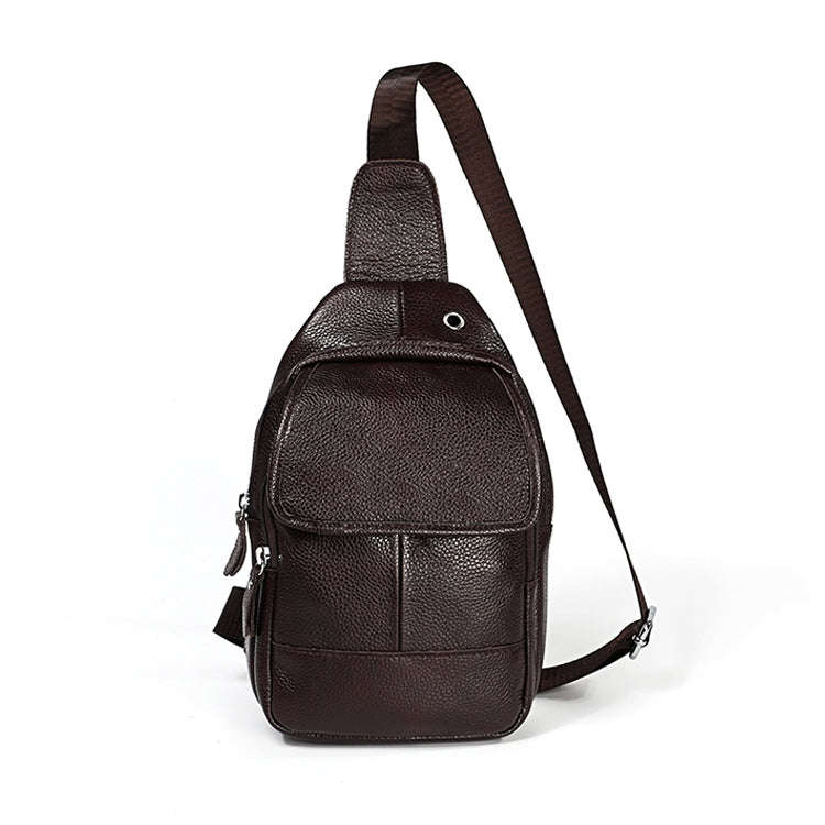 6023 Casual Litchi Texture Soft Face Full-grain Cowhide One Shoulder Crossbody Bag for Men(Coffee)