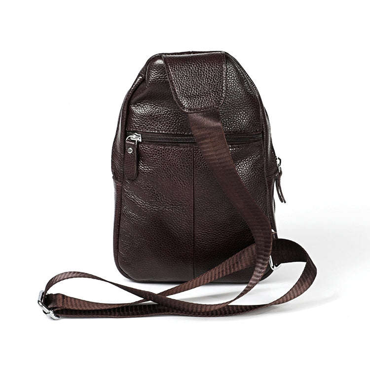 6023 Casual Litchi Texture Soft Face Full-grain Cowhide One Shoulder Crossbody Bag for Men(Coffee)