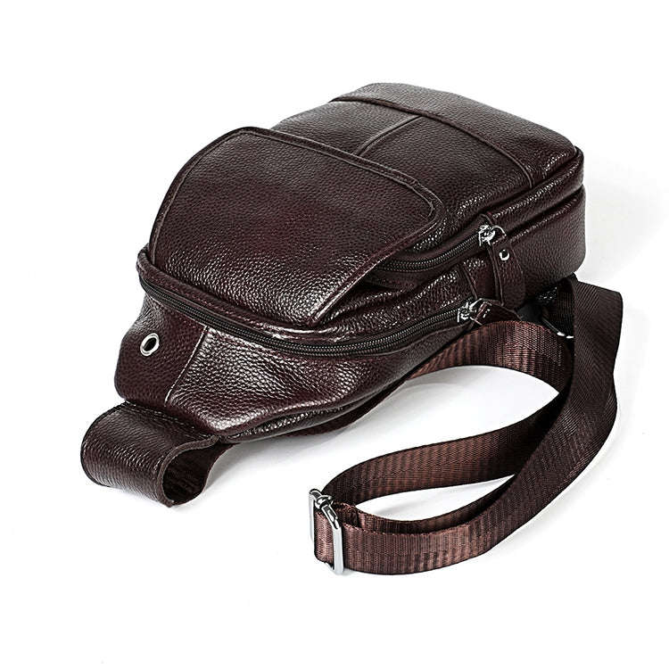 6023 Casual Litchi Texture Soft Face Full-grain Cowhide One Shoulder Crossbody Bag for Men(Coffee)
