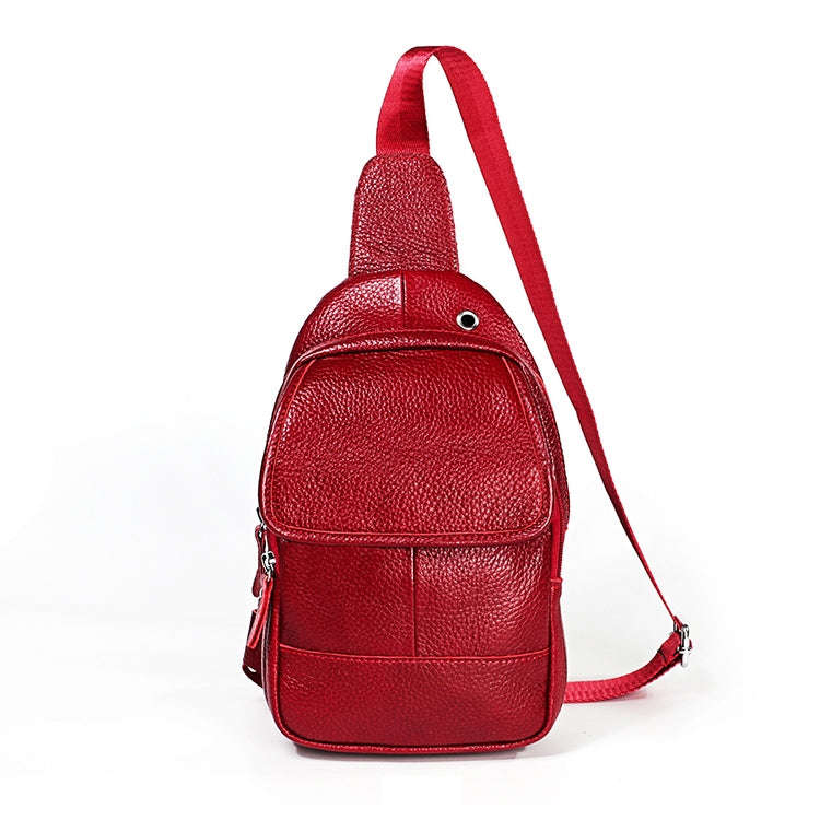 6023 Casual Litchi Texture Soft Face Full-grain Cowhide One Shoulder Crossbody Bag for Men(Red)
