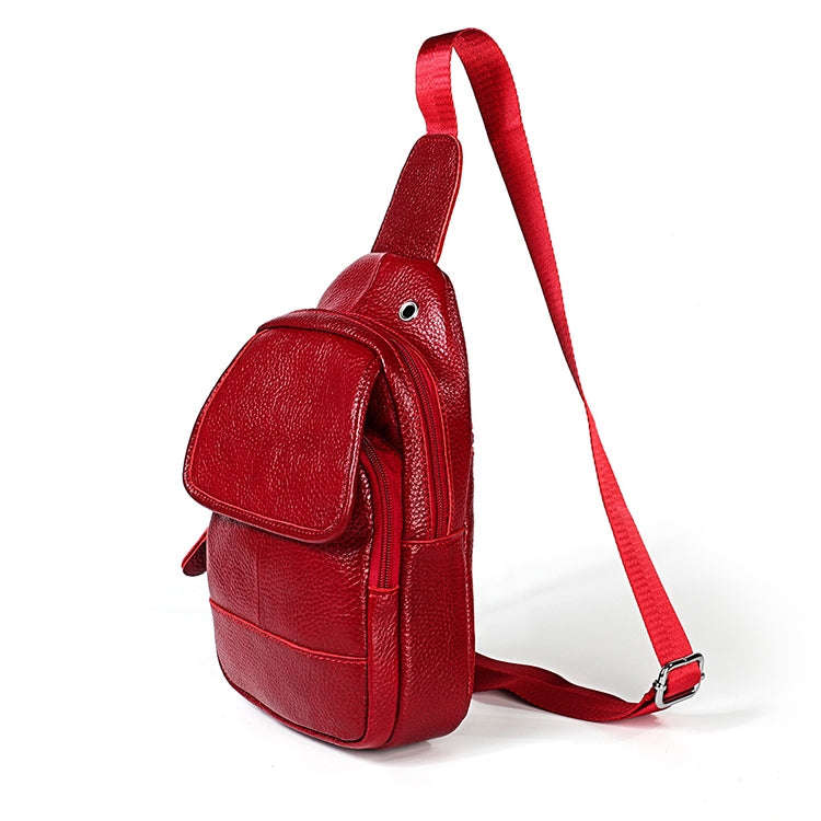 6023 Casual Litchi Texture Soft Face Full-grain Cowhide One Shoulder Crossbody Bag for Men(Red)