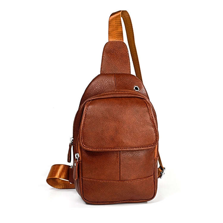 6023 Casual Litchi Texture Soft Face Full-grain Cowhide One Shoulder Crossbody Bag for Men(Brown)