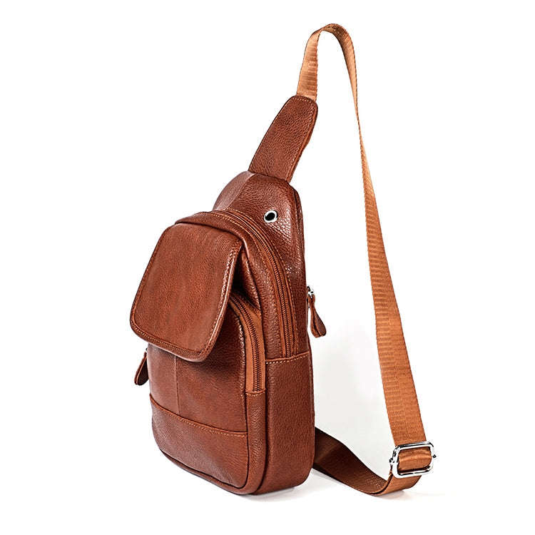 6023 Casual Litchi Texture Soft Face Full-grain Cowhide One Shoulder Crossbody Bag for Men(Brown)