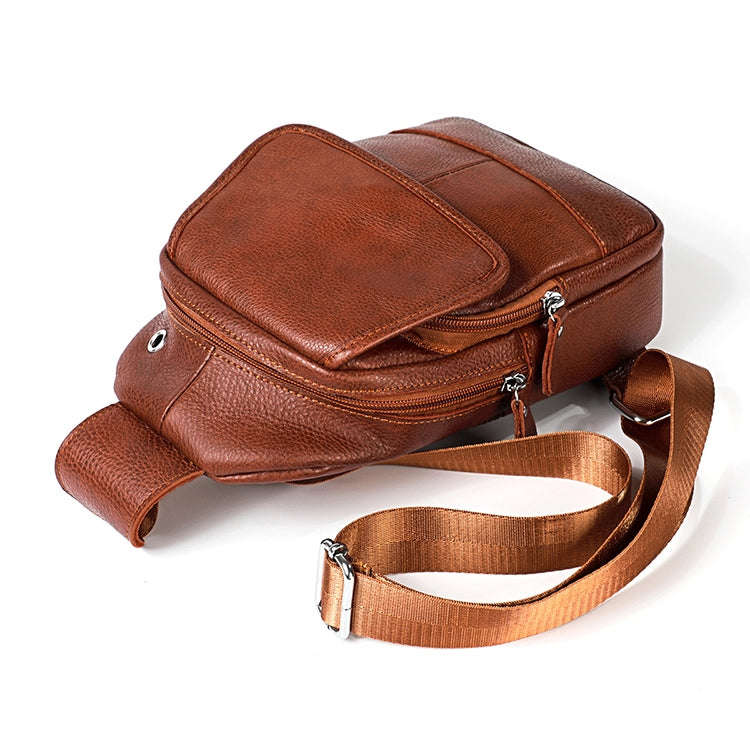 6023 Casual Litchi Texture Soft Face Full-grain Cowhide One Shoulder Crossbody Bag for Men(Brown)