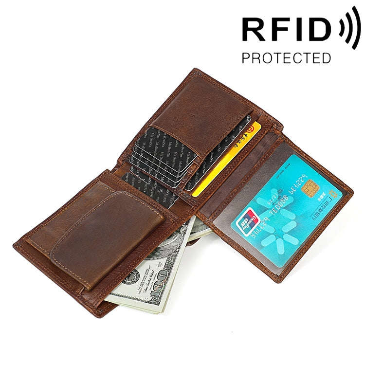 8020 Horizontal Retro Crazy Horse Texture Leather Anti-magnetic RFID Wallet Clutch Bag for Men, w...