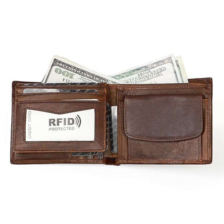 8020 Horizontal Retro Crazy Horse Texture Leather Anti-magnetic RFID Wallet Clutch Bag for Men, w...