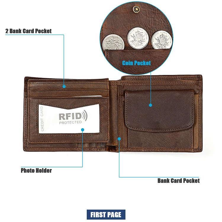 8020 Horizontal Retro Crazy Horse Texture Leather Anti-magnetic RFID Wallet Clutch Bag for Men, w...