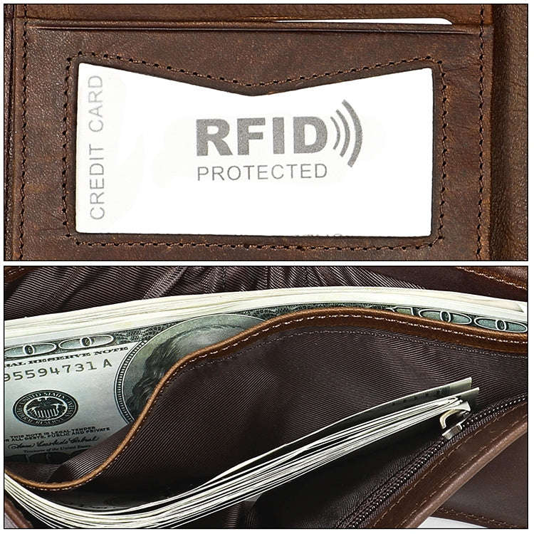 8020 Horizontal Retro Crazy Horse Texture Leather Anti-magnetic RFID Wallet Clutch Bag for Men, w...
