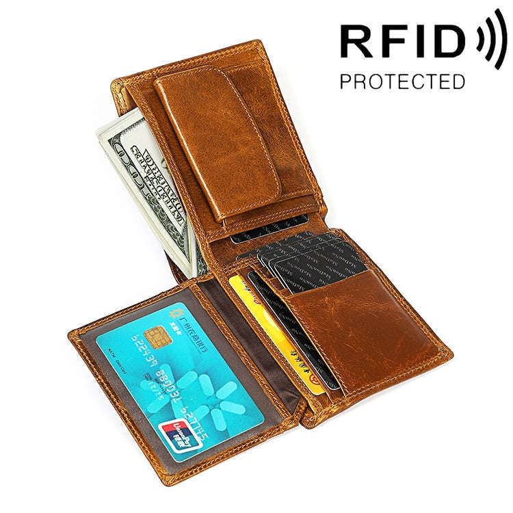 8020 Horizontal Retro Crazy Horse Texture Leather Anti-magnetic RFID Wallet Clutch Bag for Men, w...