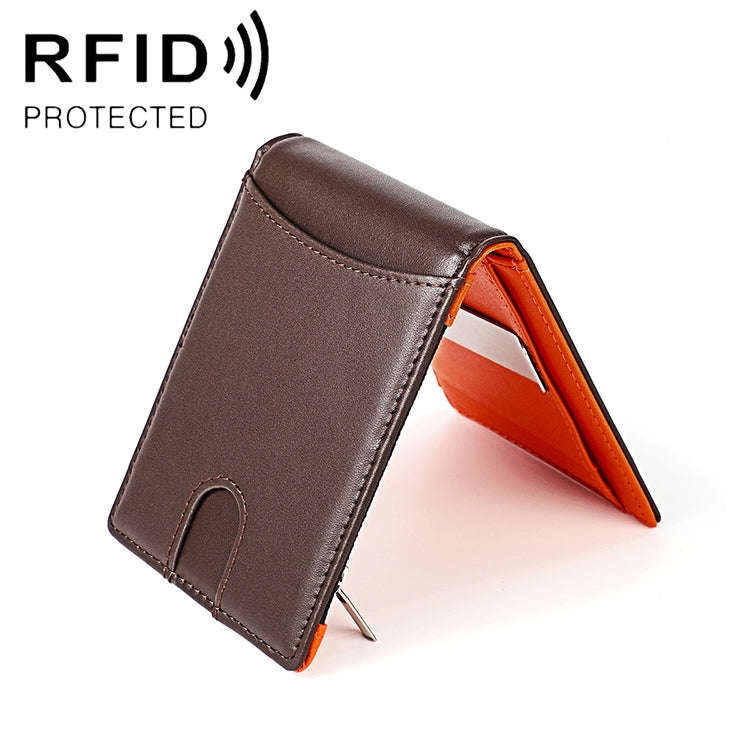 9606 Cowhide Leather Anti-magnetic RFID Multiple Card Slots Wallet for Men, with Zipper Bag(Coffee)