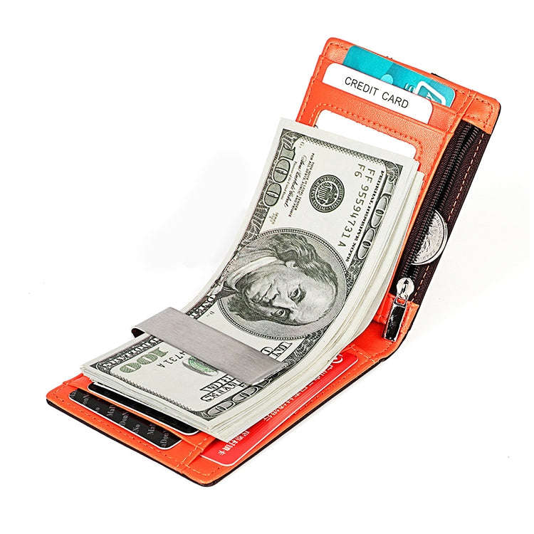 9606 Cowhide Leather Anti-magnetic RFID Multiple Card Slots Wallet for Men, with Zipper Bag(Coffee)