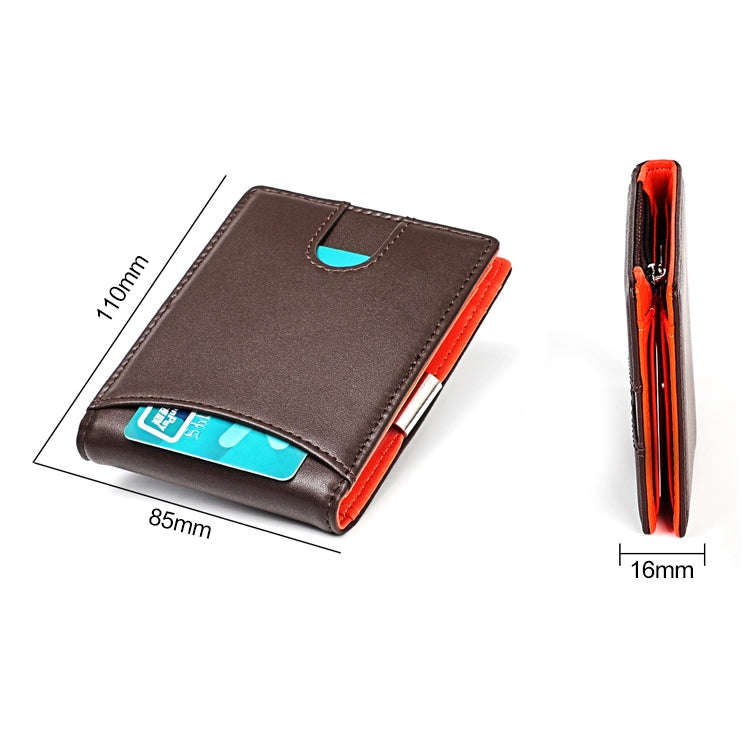 9606 Cowhide Leather Anti-magnetic RFID Multiple Card Slots Wallet for Men, with Zipper Bag(Coffee)