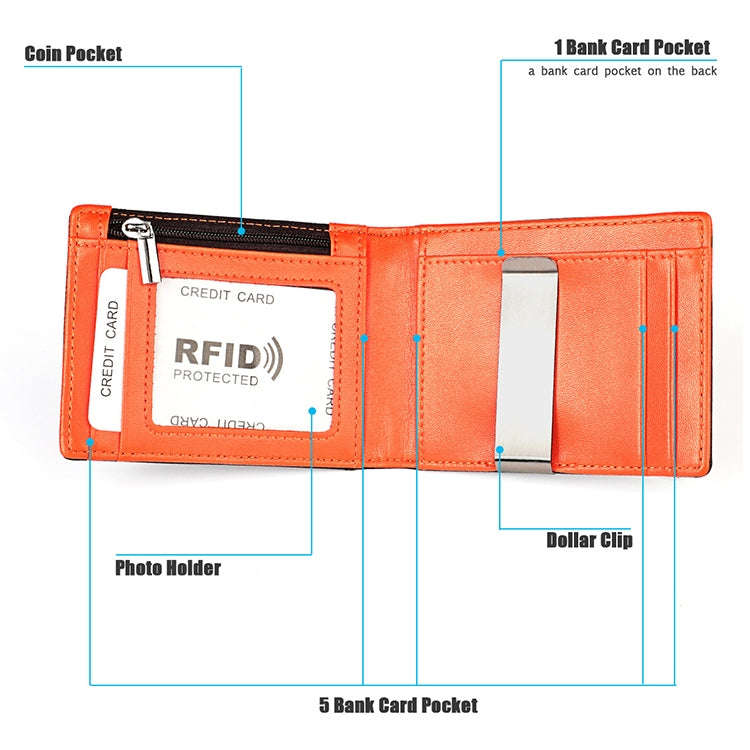 9606 Cowhide Leather Anti-magnetic RFID Multiple Card Slots Wallet for Men, with Zipper Bag(Coffee)