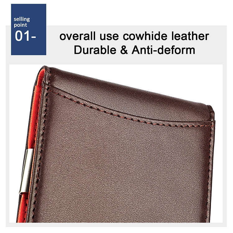 9606 Cowhide Leather Anti-magnetic RFID Multiple Card Slots Wallet for Men, with Zipper Bag(Coffee)