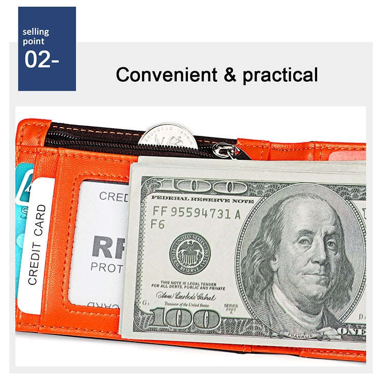 9606 Cowhide Leather Anti-magnetic RFID Multiple Card Slots Wallet for Men, with Zipper Bag(Coffee)
