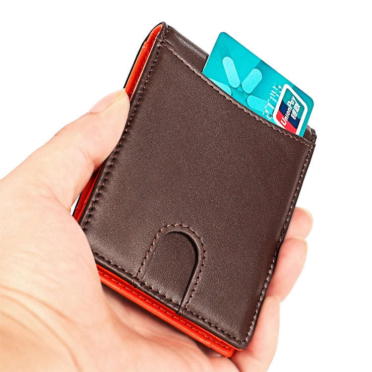 9606 Cowhide Leather Anti-magnetic RFID Multiple Card Slots Wallet for Men, with Zipper Bag(Coffee)