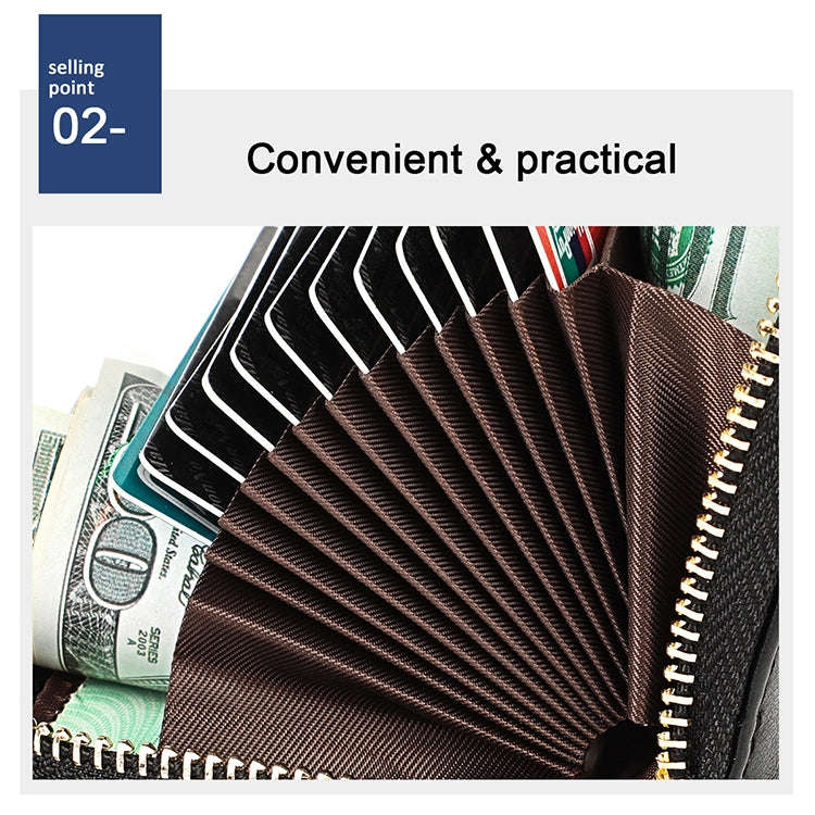 KB152 Butterfly Pattern Zipper Cowhide Leather Organ Shape Multiple Card Slots Anti-magnetic RFID...