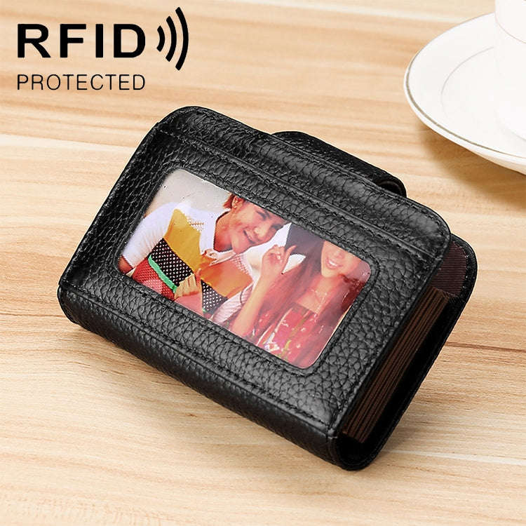 KB188 Horizontal Cowhide Leather Organ Shape Multiple Card Slots Anti-magnetic RFID Wallet for La...