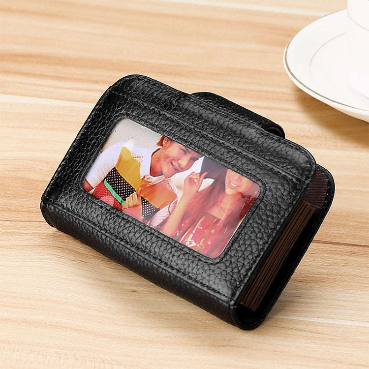 KB188 Horizontal Cowhide Leather Organ Shape Multiple Card Slots Anti-magnetic RFID Wallet for La...