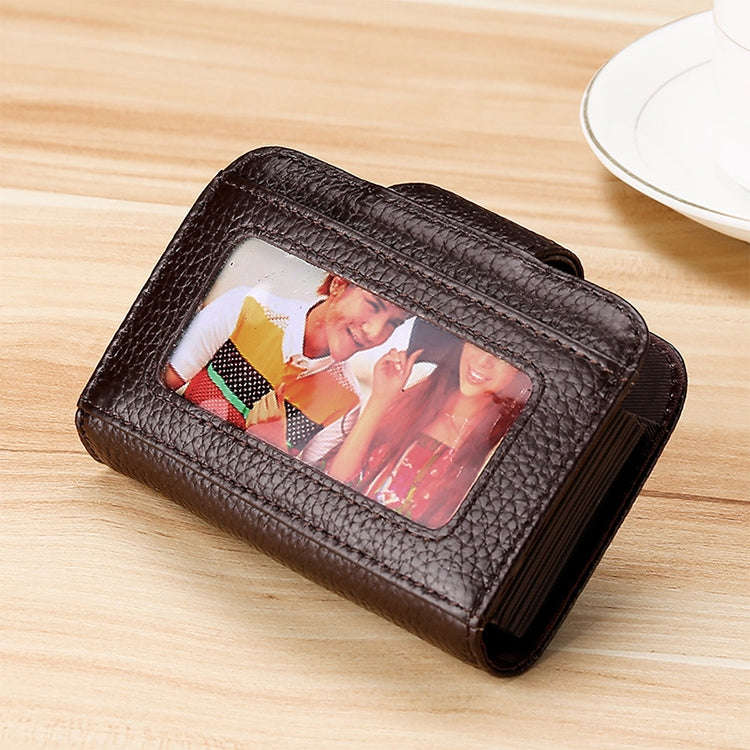 KB188 Horizontal Cowhide Leather Organ Shape Multiple Card Slots Anti-magnetic RFID Wallet for La...