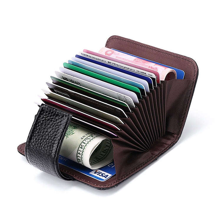 KB188 Horizontal Cowhide Leather Organ Shape Multiple Card Slots Anti-magnetic RFID Wallet for La...