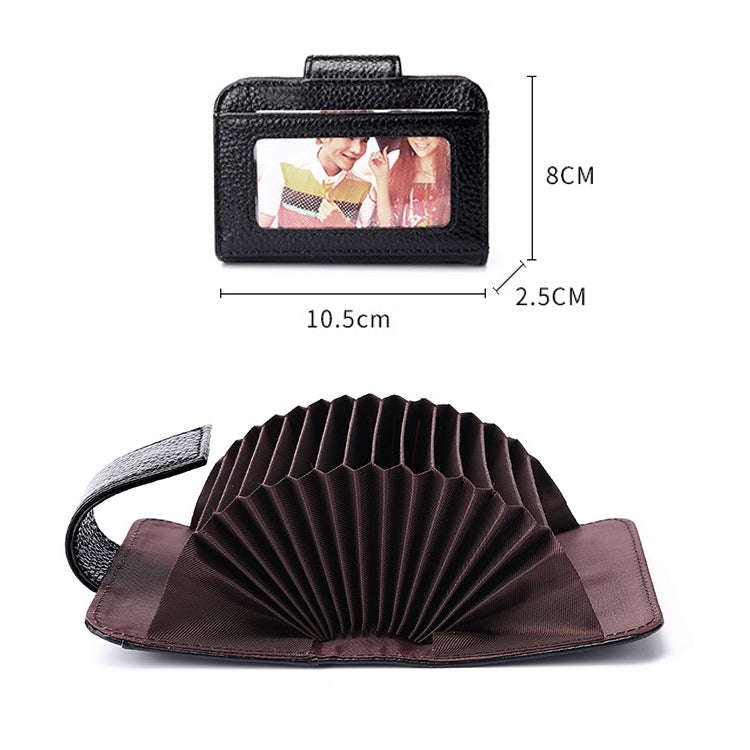 KB188 Horizontal Cowhide Leather Organ Shape Multiple Card Slots Anti-magnetic RFID Wallet for La...