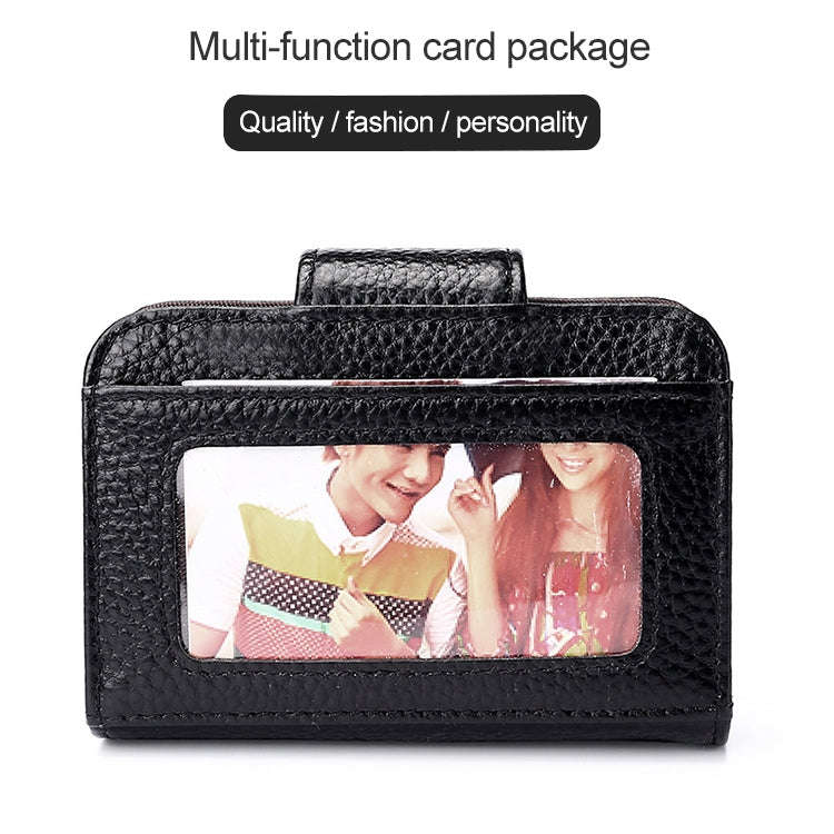 KB188 Horizontal Cowhide Leather Organ Shape Multiple Card Slots Anti-magnetic RFID Wallet for La...