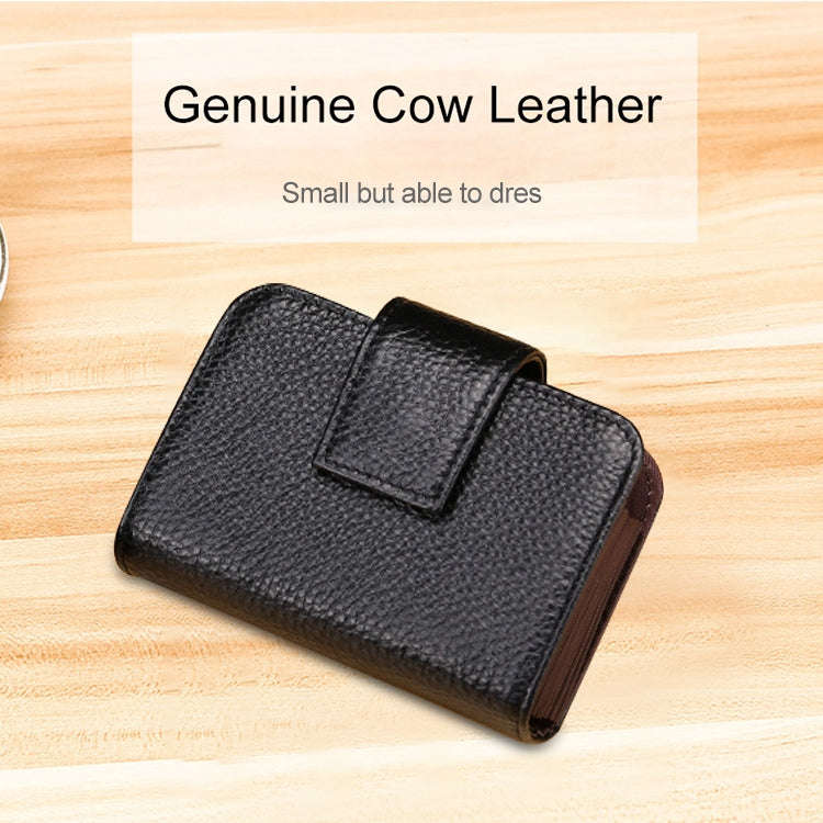 KB188 Horizontal Cowhide Leather Organ Shape Multiple Card Slots Anti-magnetic RFID Wallet for La...
