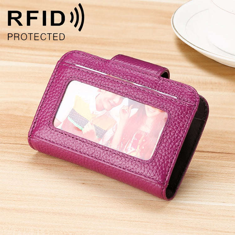 KB188 Horizontal Cowhide Leather Organ Shape Multiple Card Slots Anti-magnetic RFID Wallet for La...