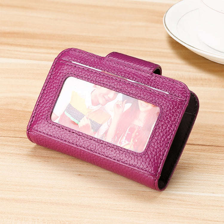 KB188 Horizontal Cowhide Leather Organ Shape Multiple Card Slots Anti-magnetic RFID Wallet for La...