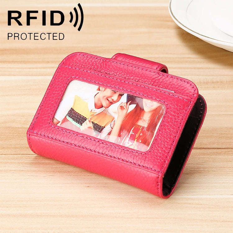 KB188 Horizontal Cowhide Leather Organ Shape Multiple Card Slots Anti-magnetic RFID Wallet for La...