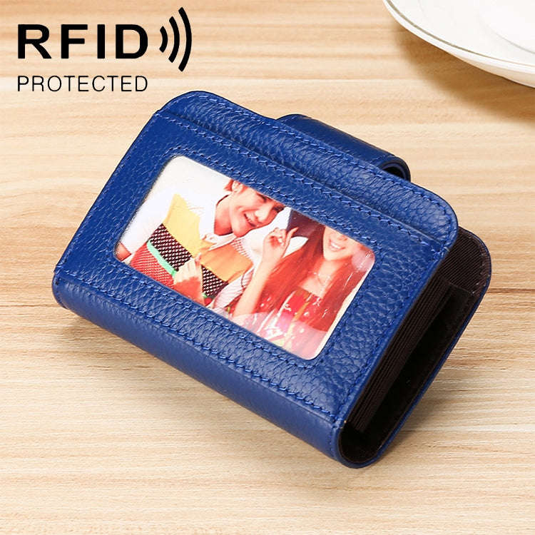 KB188 Horizontal Cowhide Leather Organ Shape Multiple Card Slots Anti-magnetic RFID Wallet for La...