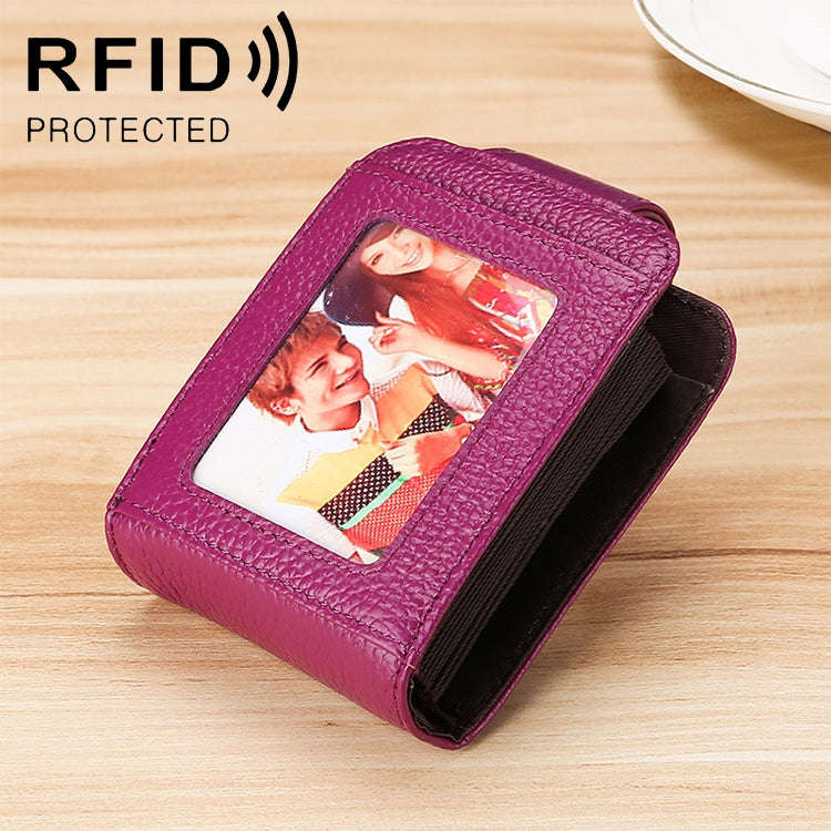 KB189 Vertical Cowhide Leather Organ Shape Multiple Card Slots Anti-magnetic RFID Wallet for Ladi...