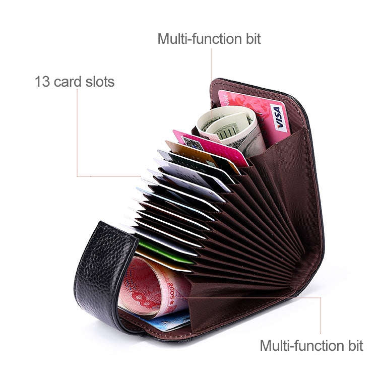 KB189 Vertical Cowhide Leather Organ Shape Multiple Card Slots Anti-magnetic RFID Wallet for Ladi...