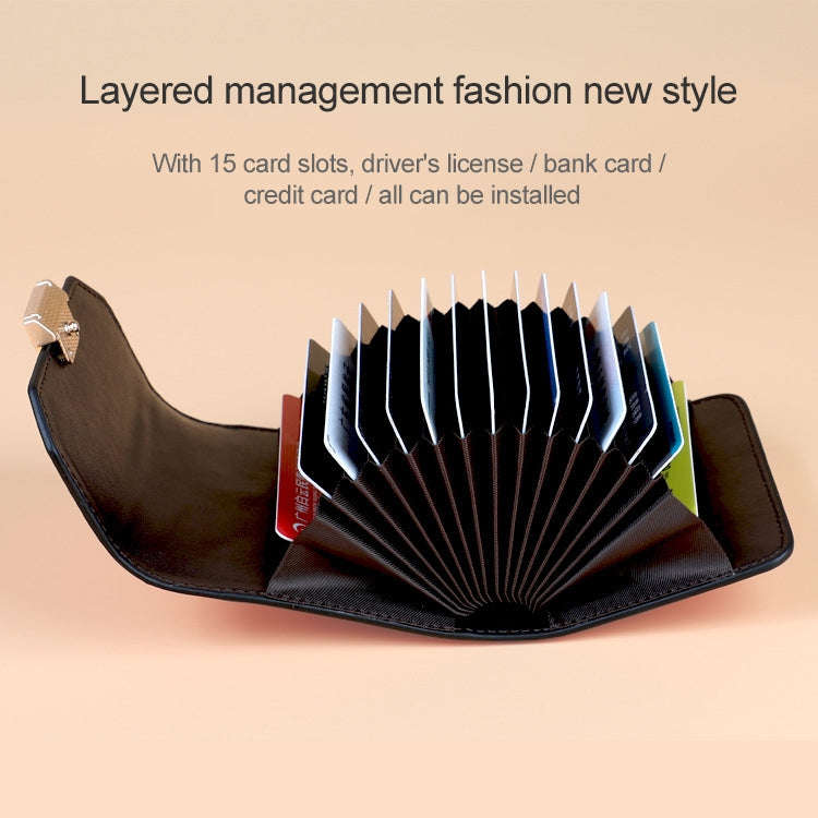 KB190 Cover Type Snap Button Cowhide Leather Organ Shape Multiple Card Slots Anti-magnetic RFID W...